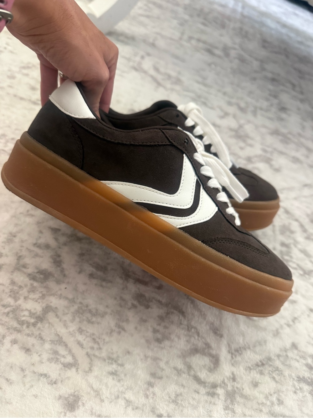 Madden NYC Women’s Brown Suede Sneakers with White Details - Picture 2 of 3